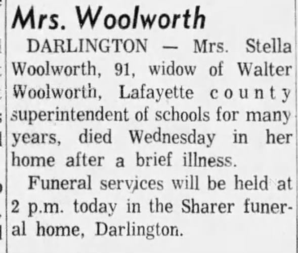 Obituary for Wooworth Woolworth (Aged 91)